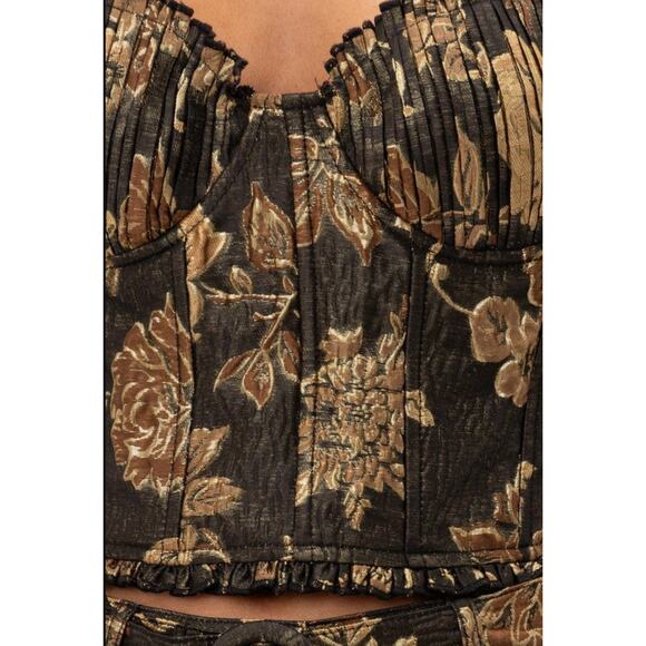 Sofie the Label Black Gold Floral Jacquard Strapless Corset Top Size Medium - Picture 11 of 11